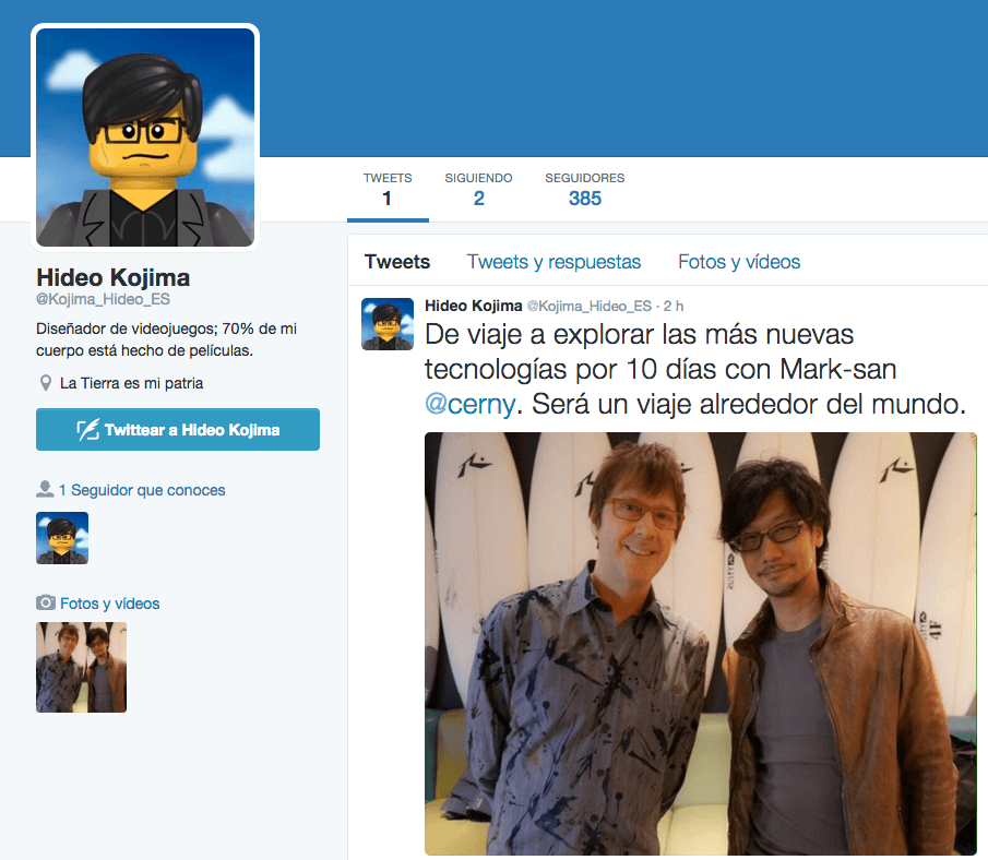 Hideo Kojima se crea un Twitter en español y su primer Tweet nos avisa de  que se va a buscar tecnologias con Mark Cerny